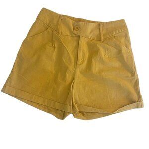 Belle‎ Poque Women Mustard Yellow Linen Blend Pleated Cuffed Shorts Size Small